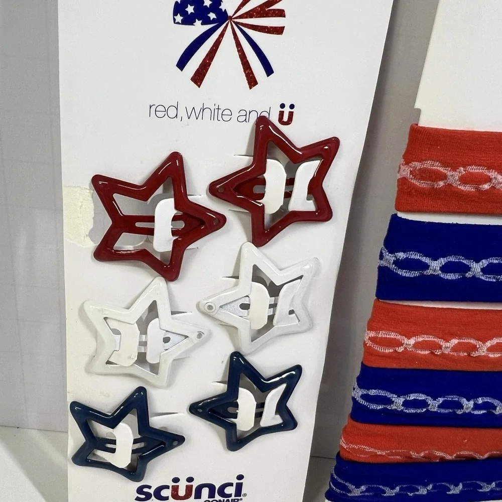 Scunci Patriotic Hair Clip Bundle 4th July Stars‎ Ponytailers New Red White Blue
